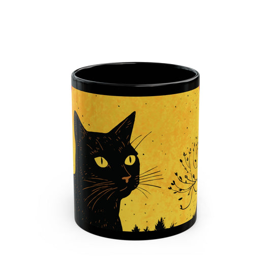 11oz Black Cat Moon Mug - Glow Bat