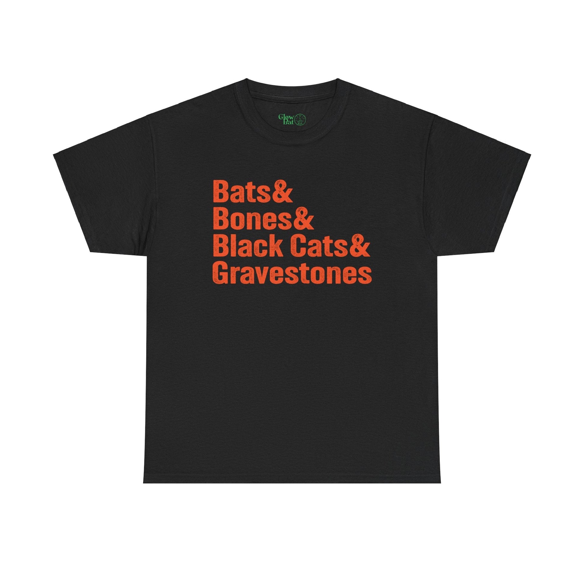 Bats & Bones & Black Cats & Gravestones Halloween List T-Shirt - Glow Bat