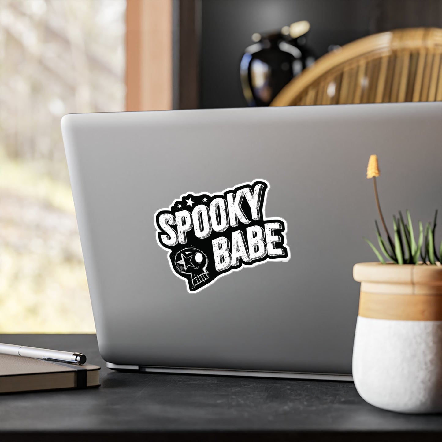 Spooky Babe Skull Indoor/Outdoor Vinyl Decal - Glow Bat