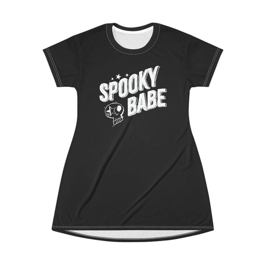 Spooky Babe Skull T-Shirt Dress - Glow Bat