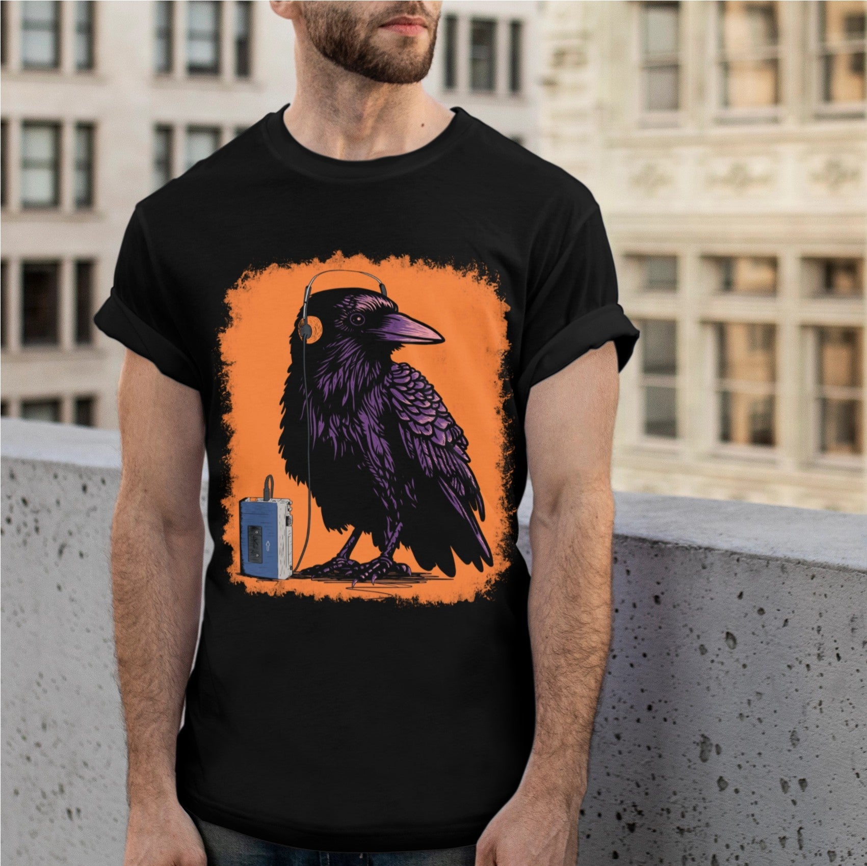 Cassette Player Raven T-Shirt - Glow Bat