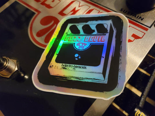 Fuzz Devil Big Muff Pedal Parody Holographic Die-Cut Sticker - Glow Bat