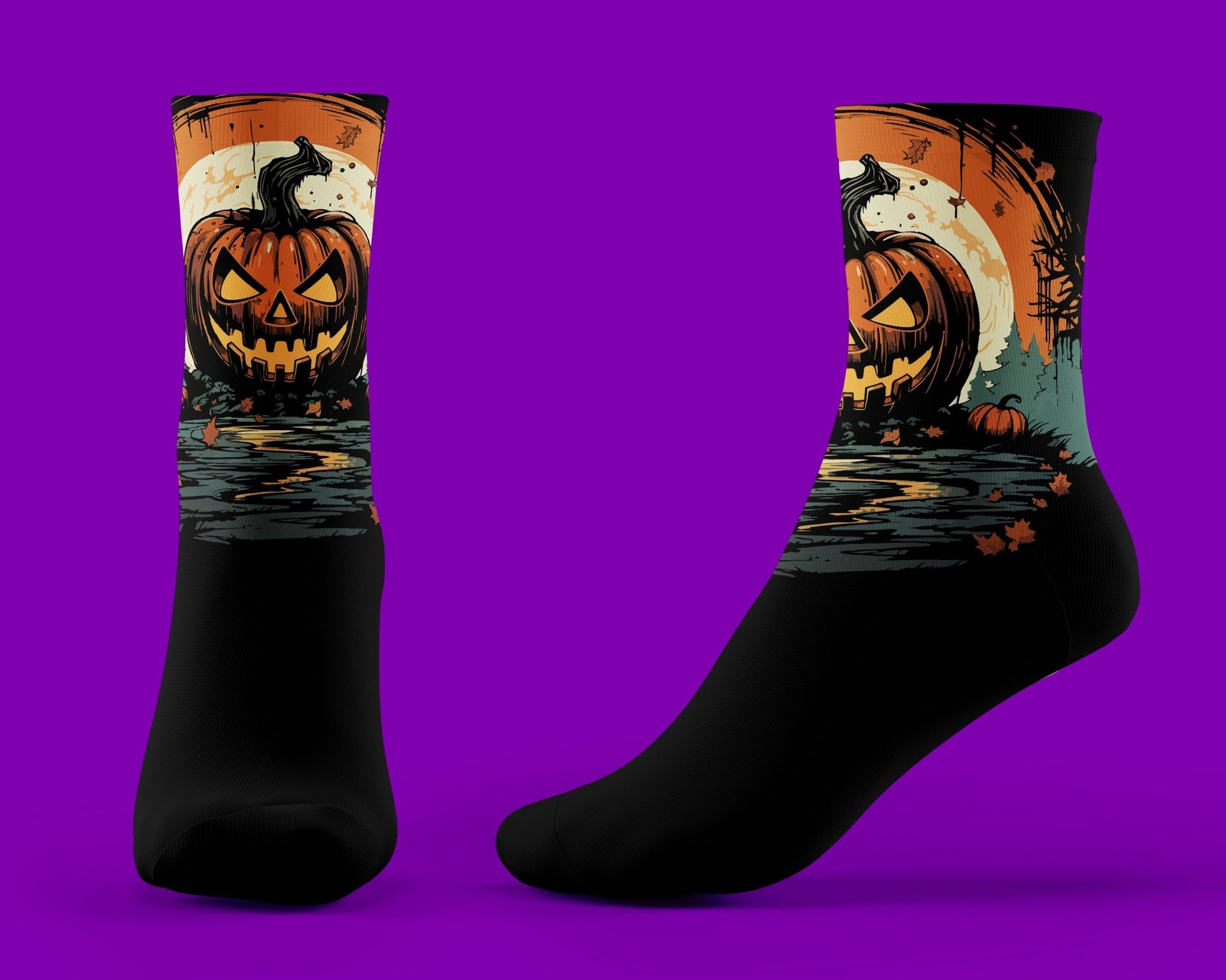 Jack o' Lantern Halloween Socks - Glow Bat