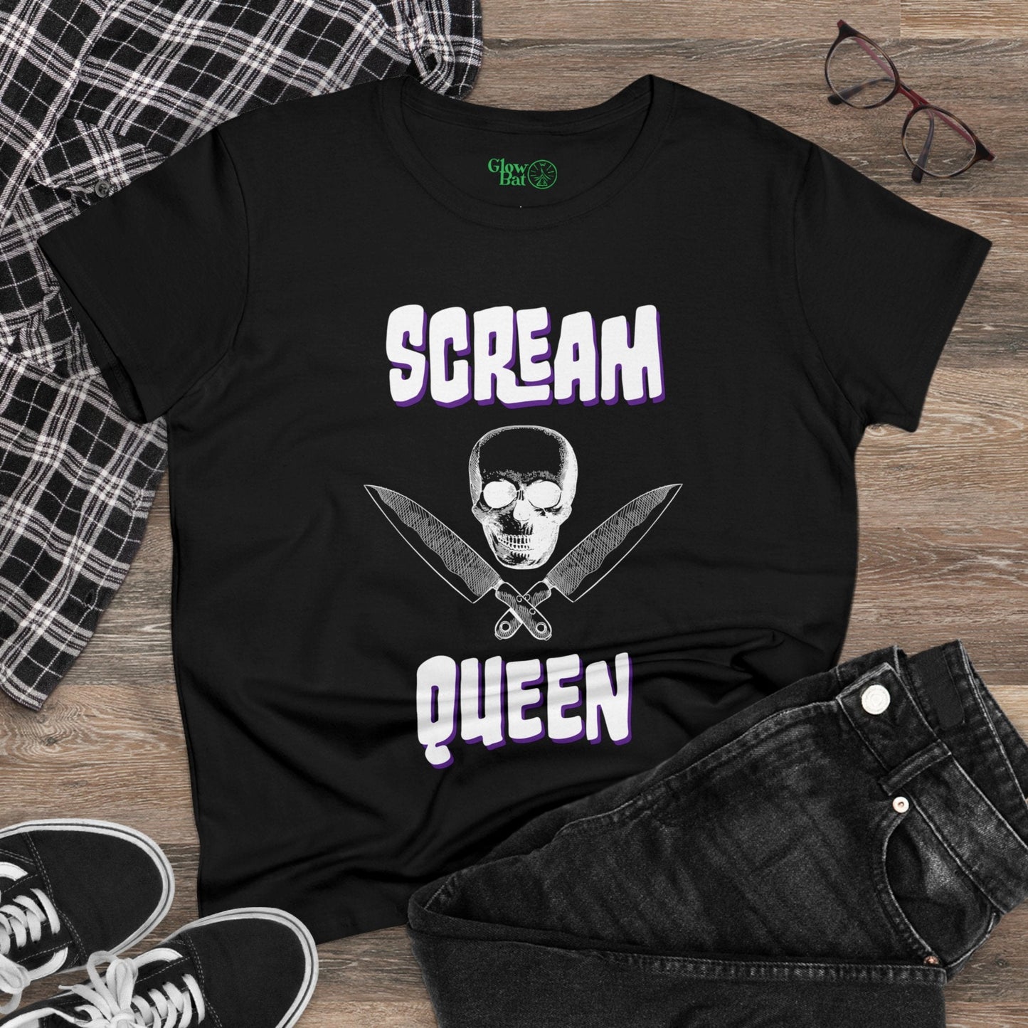 Scream Queen Women's Midweight Cotton Tee - Glow Bat