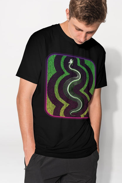 Snake Skeleton Ripples Pattern T-Shirt - Glow Bat